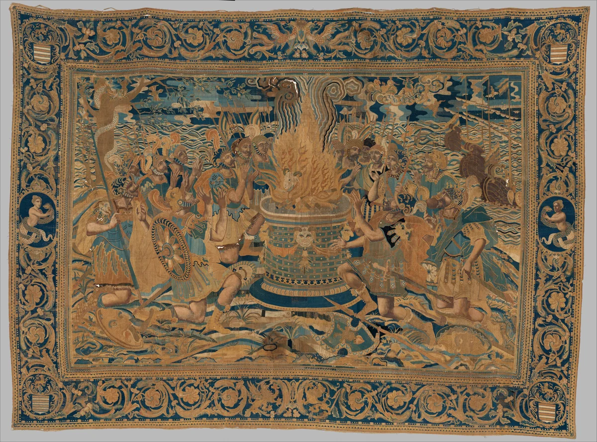 The Prophecy of Calchas from a set of The Story of Troy by Bernard Salomon, textile, 1620-1630