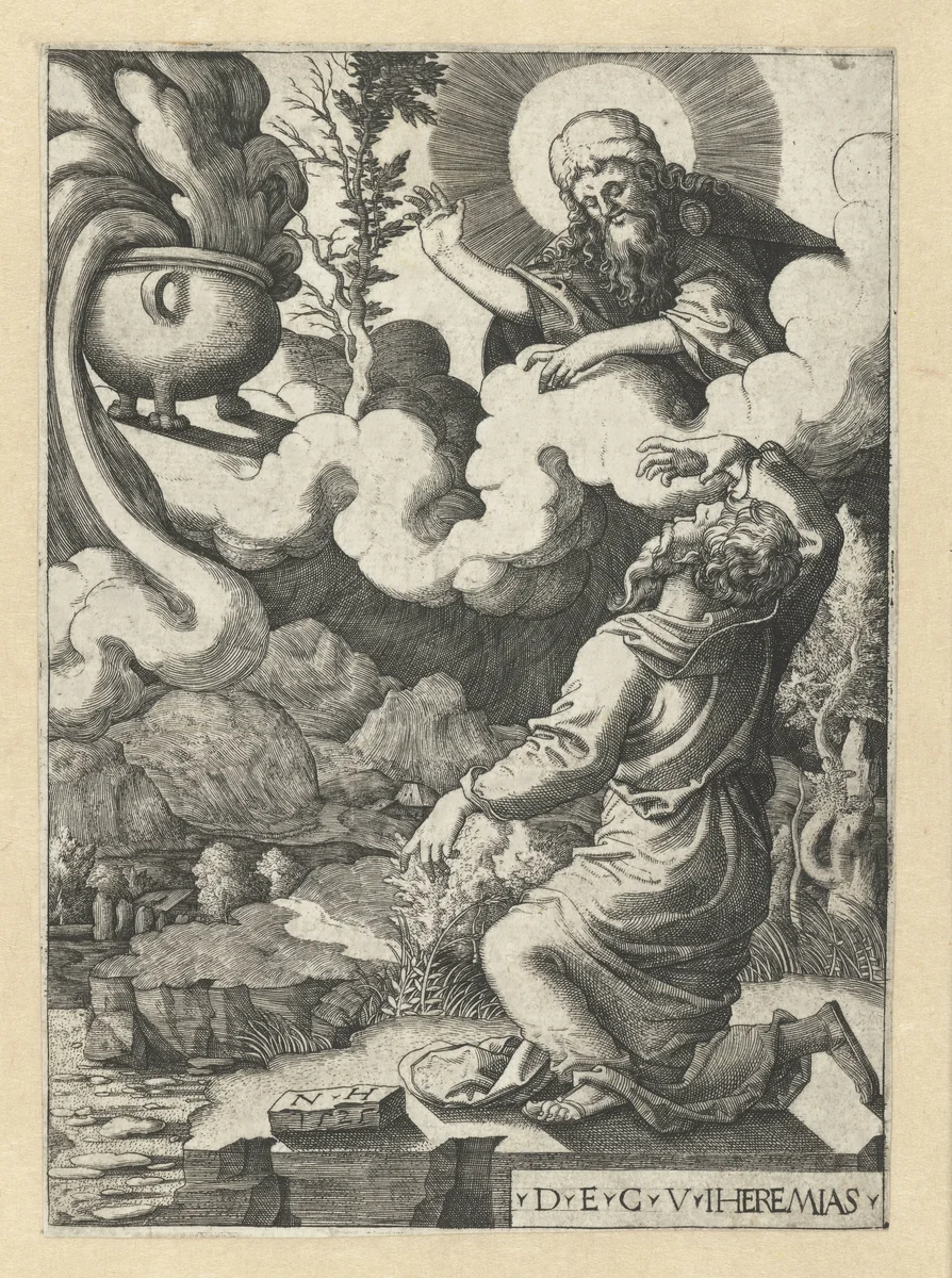 God verschijnt aan Jeremia by Unknown, print, 1525