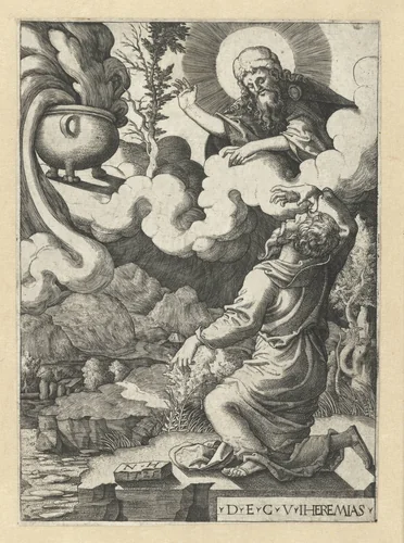 God verschijnt aan Jeremia by Unknown, print, 1525
