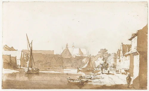 Gezicht op de St. Laurenskerk en de Kapelkerk te Alkmaar by Jan de Bisschop, drawing, 1648-1671