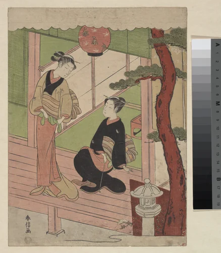 Two Young Women on a Verandah by Suzuki Harunobu (鈴木春信), print, 1766-1770
