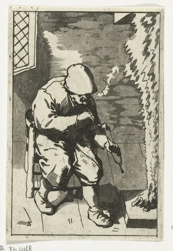 Man steekt zijn pijp aan by Anthonie van den Bos, print, 1778-1838