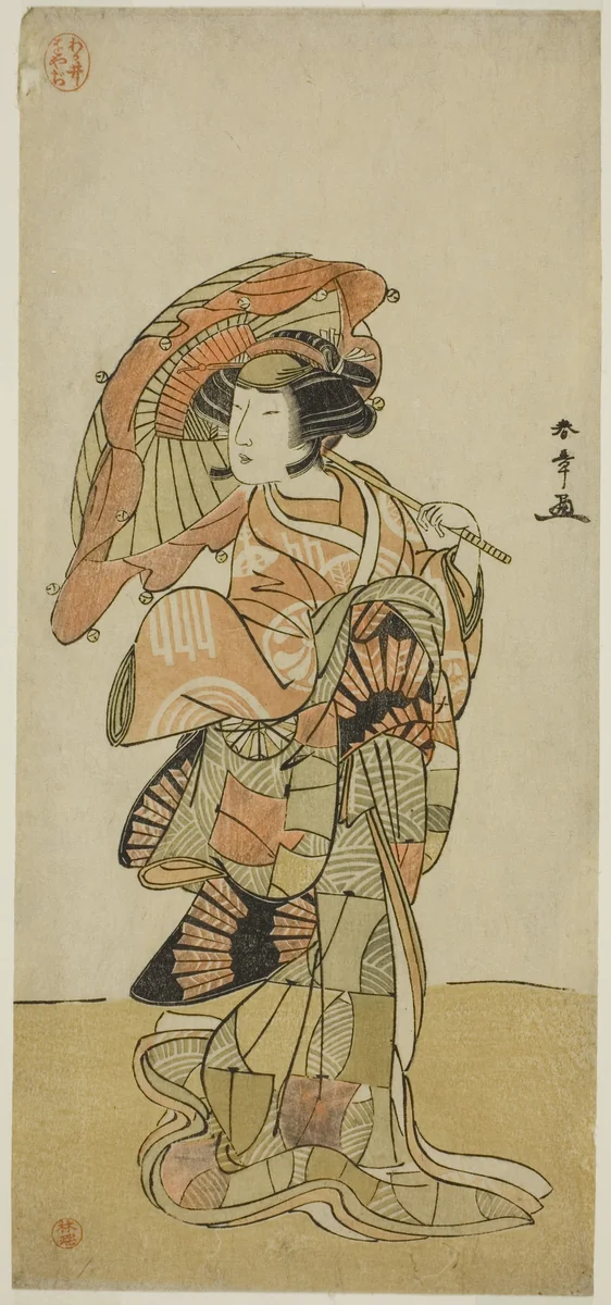 The Actor Nakamura Tomijuro I as the female fox from Mt. Ubagadake in the play "Chigo Torii Tobiiri Kitsune," performed at the Ichimura Theater in the eleventh month, 1777 by Katsukawa Shunsho (勝川 春章), print, 1772-1782