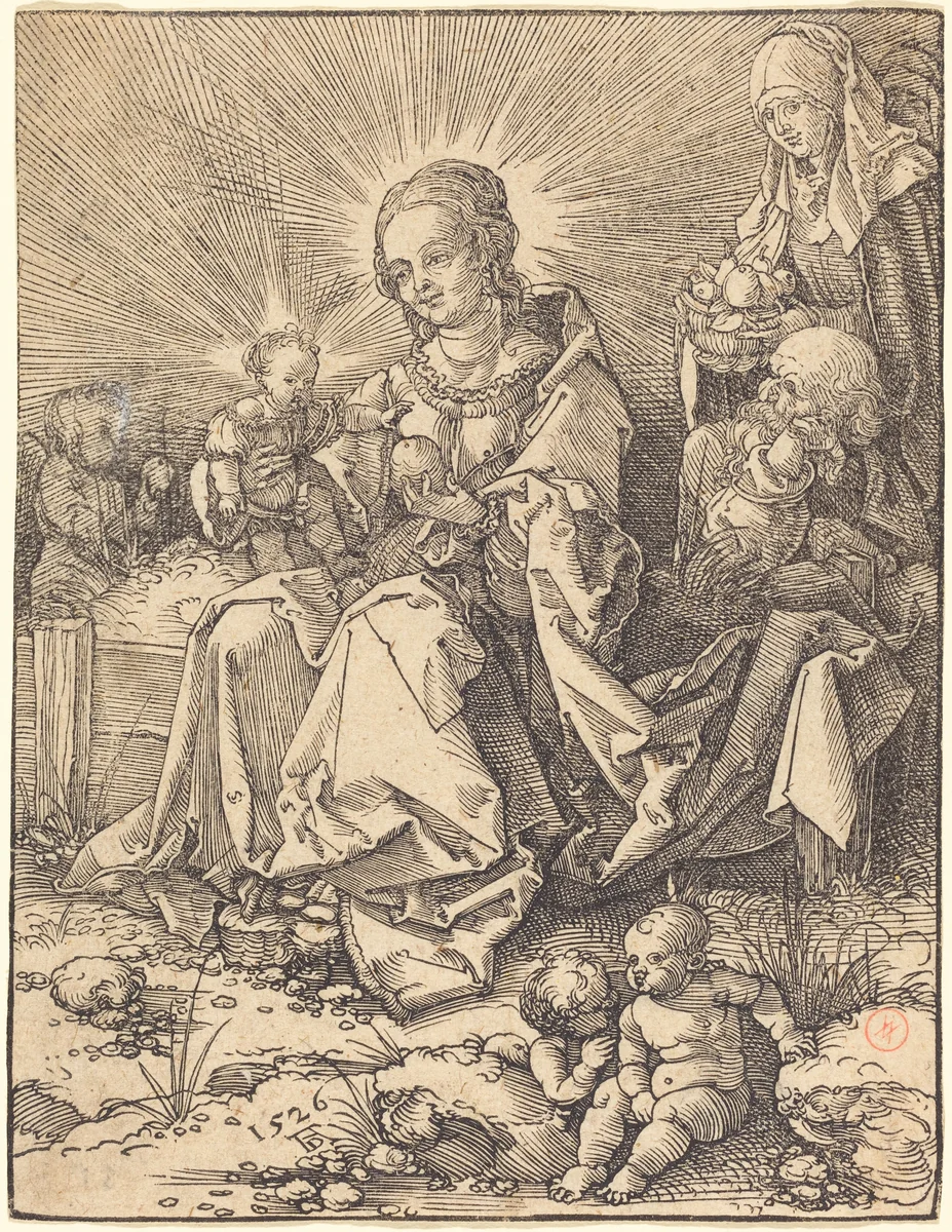 The Holy Family on a Grassy Bench by Albrecht Dürer, print, 1526