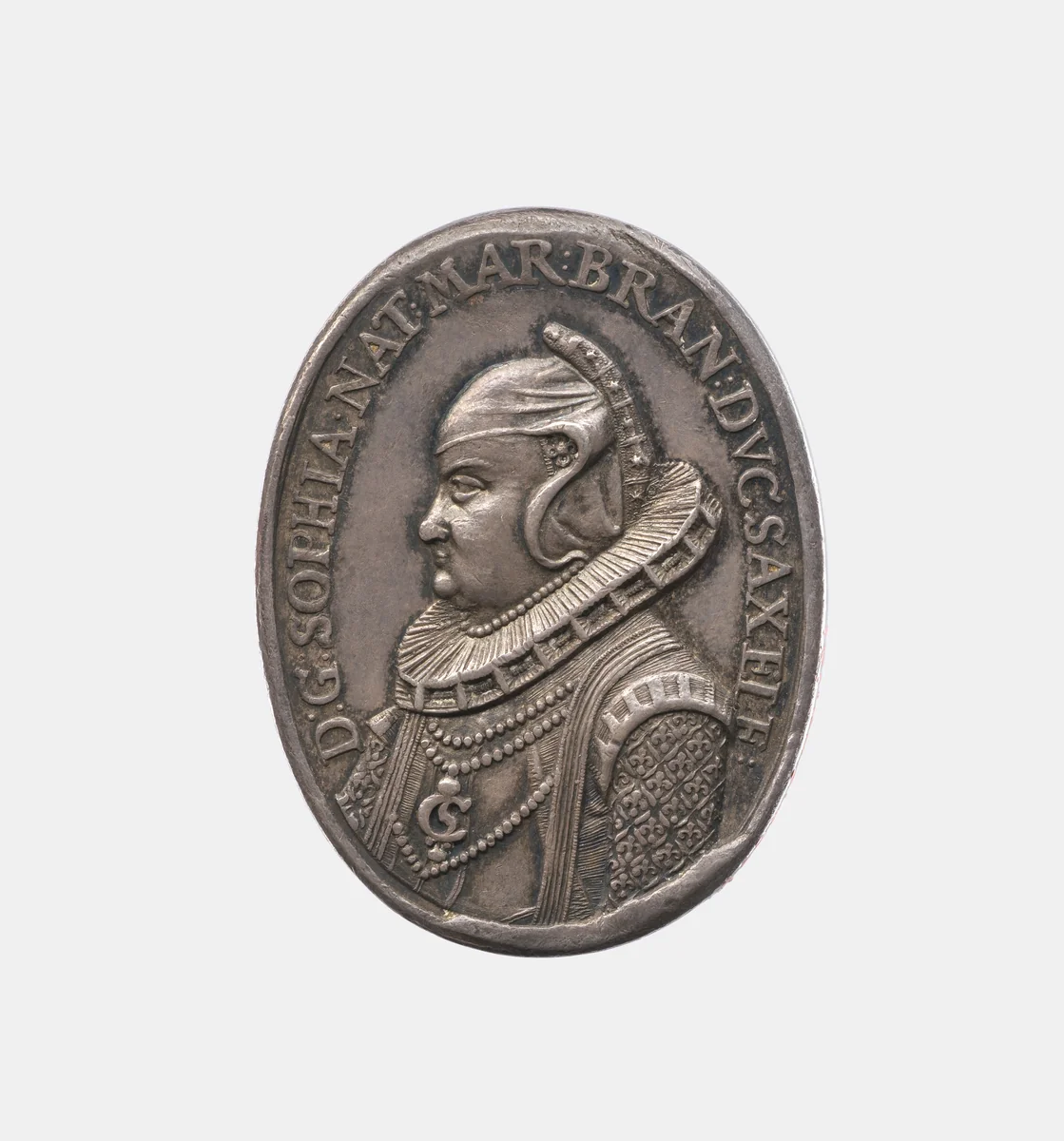 Sophia of Brandenburg 1568-1622, wife of Christian I, Elector of Saxony by Ruprecht Niclas Kitzkatz, metalwork, 1622