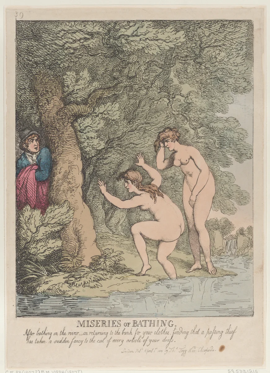 Miseries of Bathing by Thomas Rowlandson, print, 1808