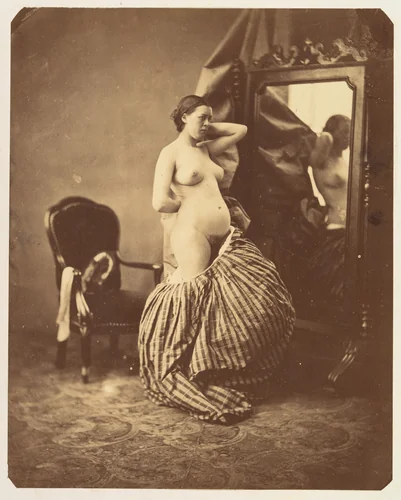 [Nude Before a Mirror] by Bruno Braquehais, photograph, 1855-1859