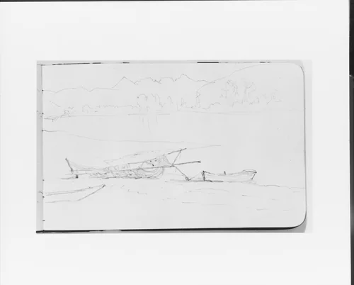 Sketch of Boats on a Shore (from Sketchbook) by Albert Bierstadt, artwork, 1890