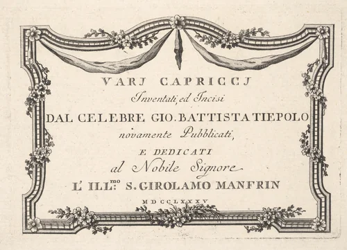 Title page, from "Vari Capricci" by Giovanni Battista Tiepolo, print, 1785