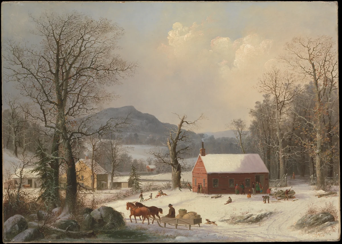 Red School House (Country Scene) by George Henry Durrie, artwork, 1858