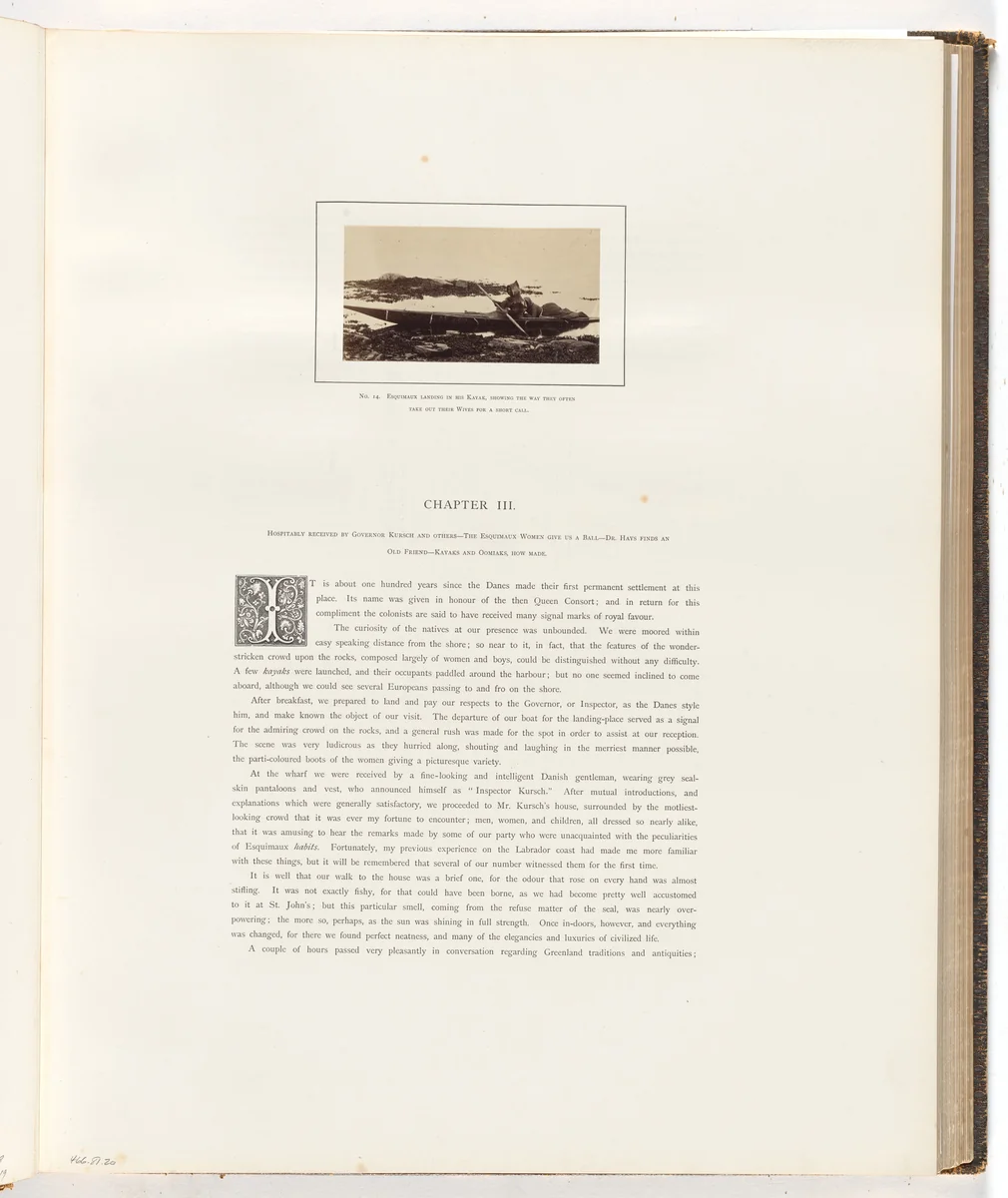 "Esquimaux landing in his kayak" by George P. Critcherson, John L. Dunmore, William Bradford, photograph, 1869