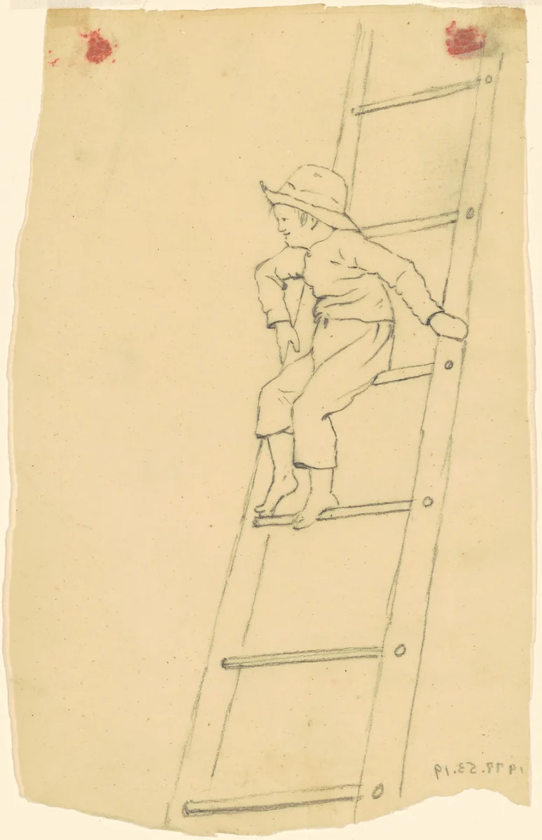 Boy on a Ladder by James Goodwyn Clonney, drawing, 1840-1850