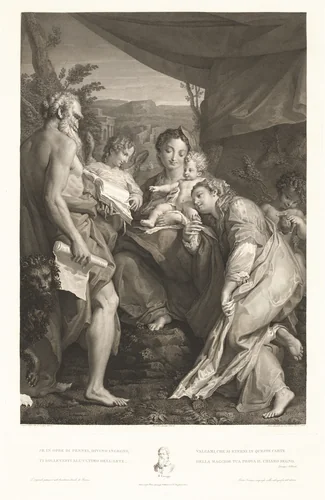 Virgin and Child with Saints Jerome and Catherine and an Angel by Mauro Gandolfi, print, 1826