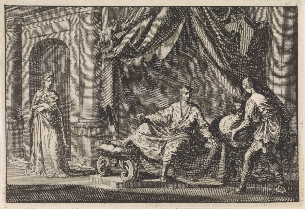 Herodes op zijn rustbed by Jan Luyken, print, 1704