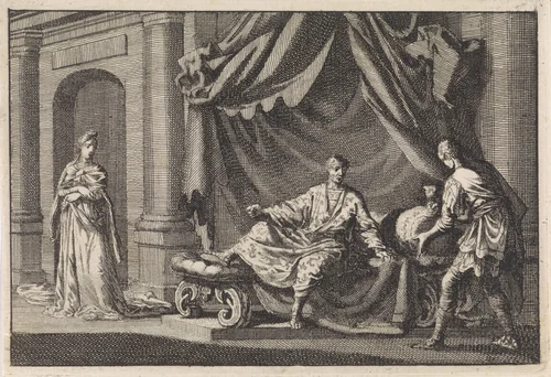 Herodes op zijn rustbed by Jan Luyken, print, 1704