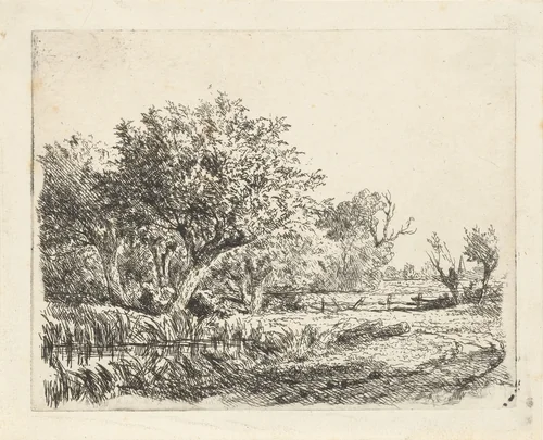 Wilgen bij een poel by Adrianus van Everdingen, print, 1842-1910