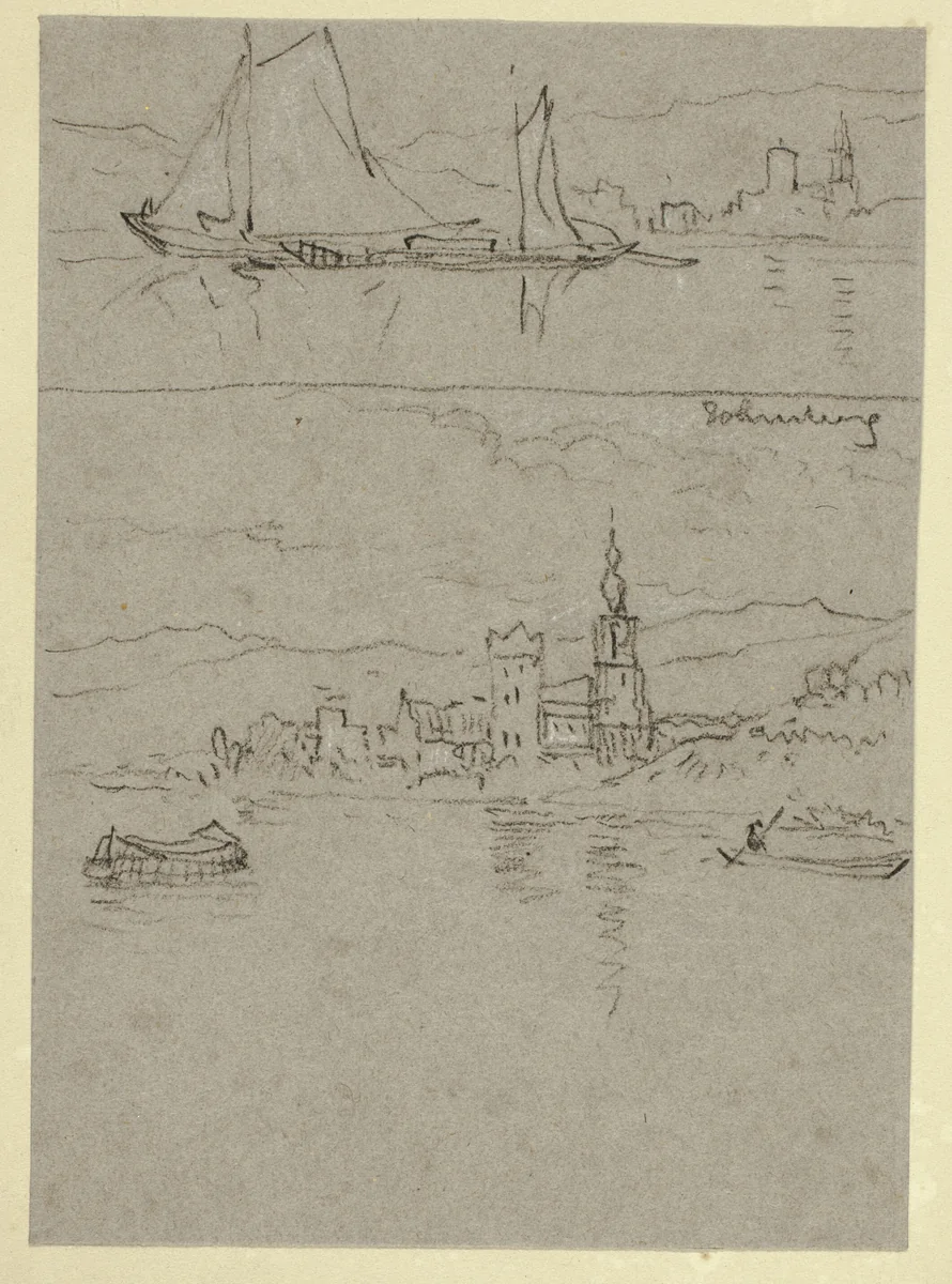 Two River Scenes by William Alfred Delamotte, drawing, 1795-1863