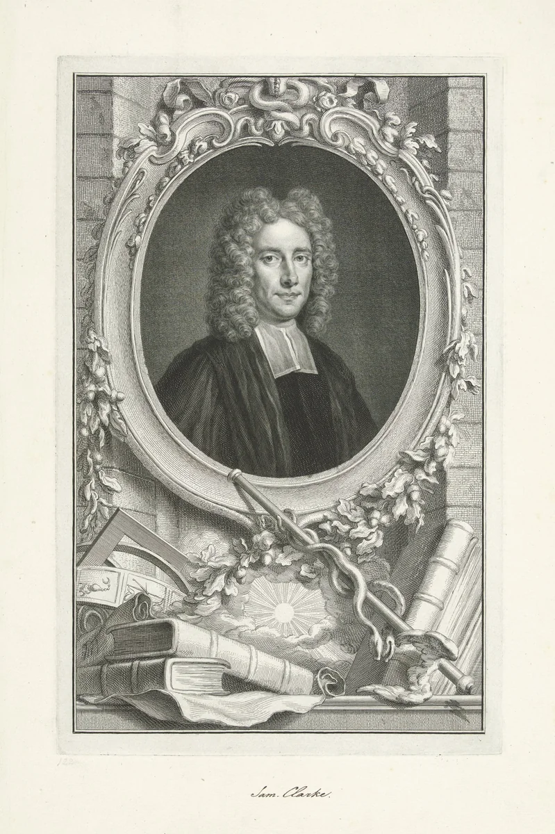 Portret van Samuel Clarke by Jacob Houbraken, print, 1743