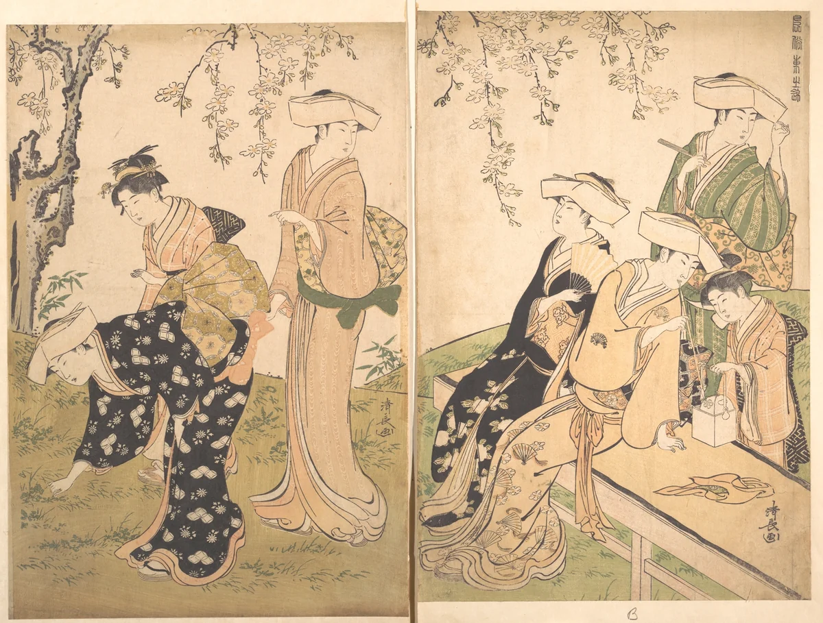 Group of Women Under a Blossoming Cherry Tree by Torii Kiyonaga (鳥居清長), print, 1774-1794