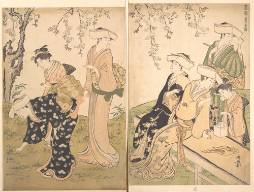 Group of Women Under a Blossoming Cherry Tree by Torii Kiyonaga (鳥居清長), print, 1774-1794