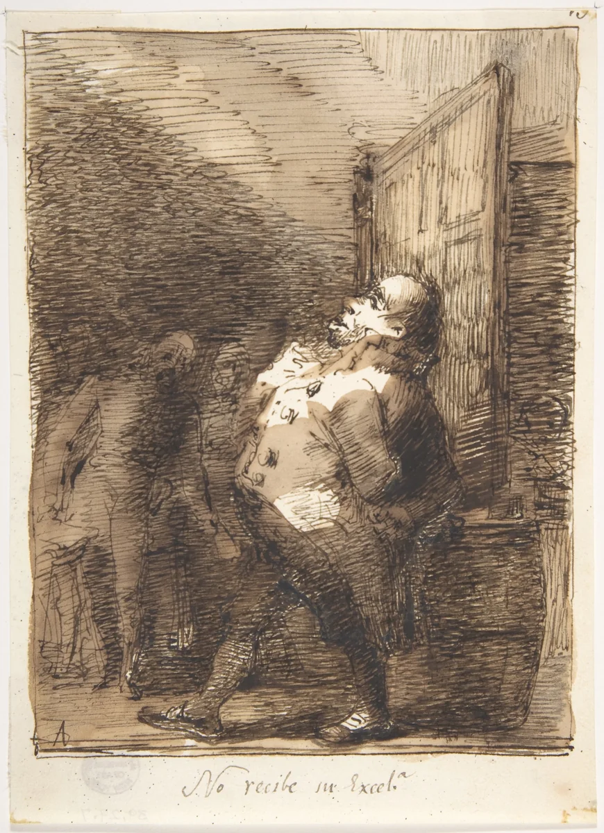 His Excellency is Not at Home (No recibe in Excel) by Leonardo Alenza, drawing, 1807-1845