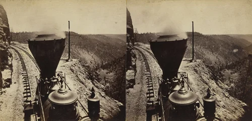 Rounding Cape Horn. Road to Iowa Hill from the River, in the Distance by Alfred A. Hart, photograph, 1869