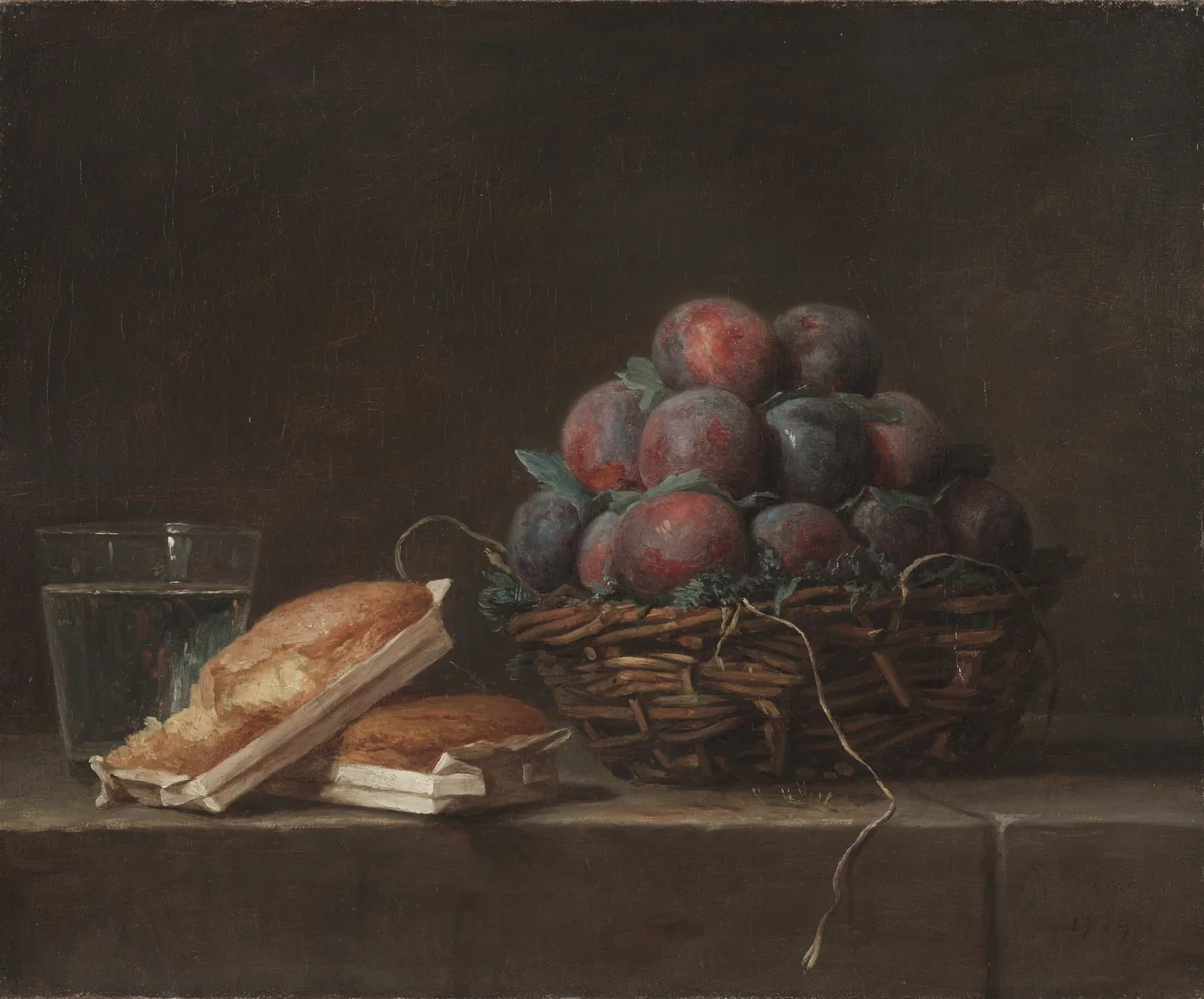 Basket of Plums by Anne Vallayer-Coster, painting, 1769