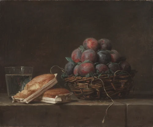 Basket of Plums by Anne Vallayer-Coster, painting, 1769