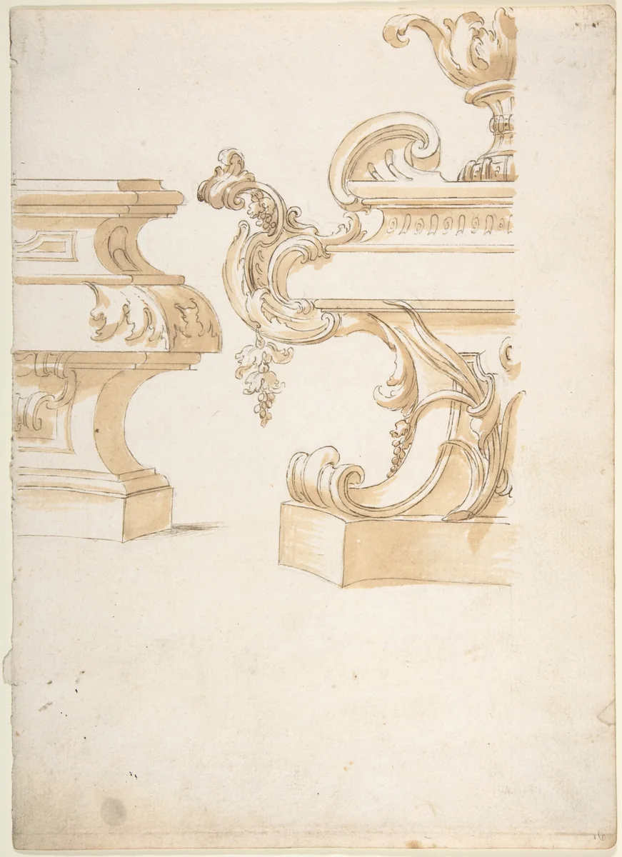 Fragmentary design for Base or Pedestal (?) by anonymous, drawing, 1700-1780