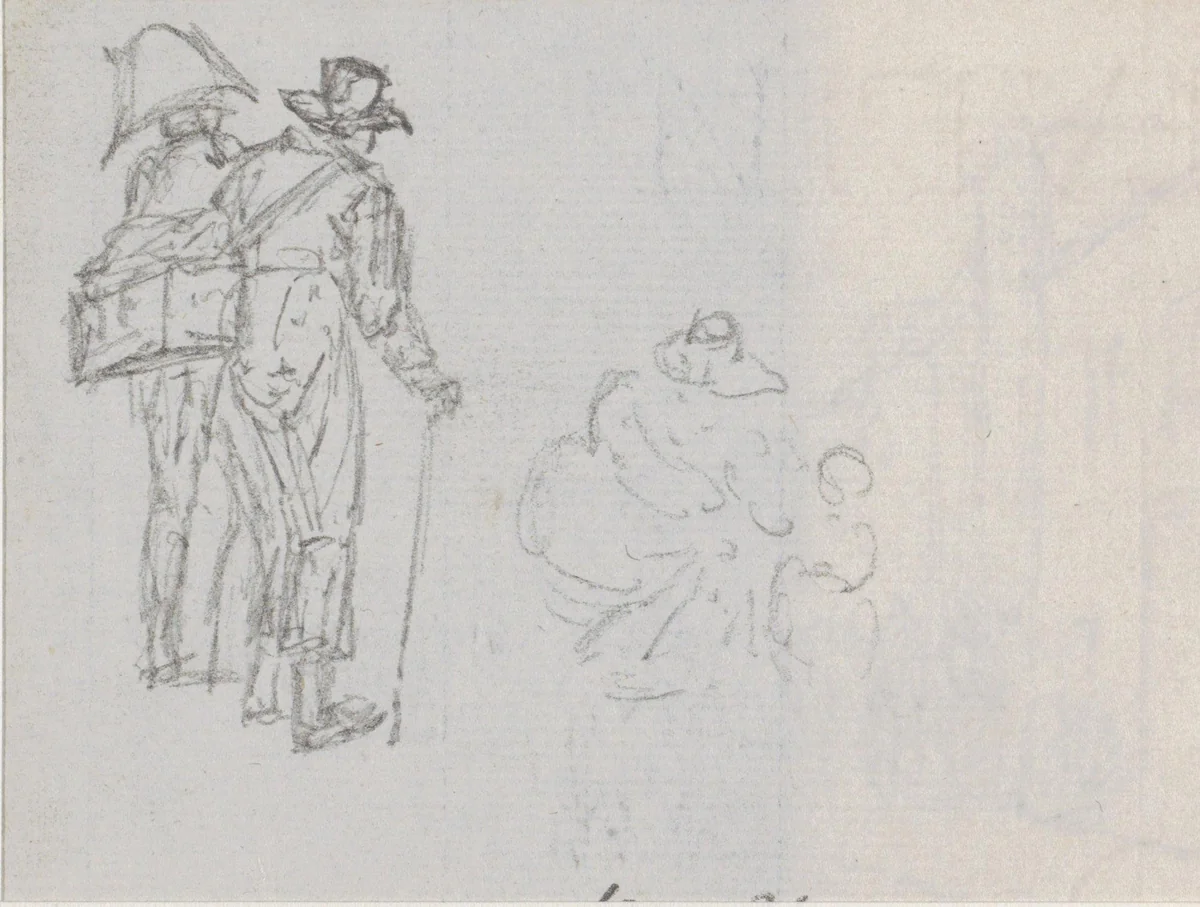 Gendarme met een man by Georges Michel, drawing, 1773-1843