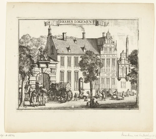 Gezicht op het Herenlogement te Haarlem by Romeyn de Hooghe, print, 1688-1689