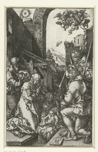 Aanbidding door de herders by Unknown, print, 1553