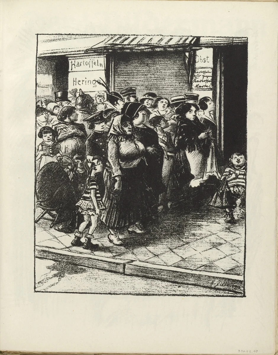 Standing in Line for Potatoes (Kartoffelstehen) (plate, folio 25) from the periodical Der Bildermann, vol. 1, no. 12 (September 1916) by Heinrich Zille, periodical, 1916