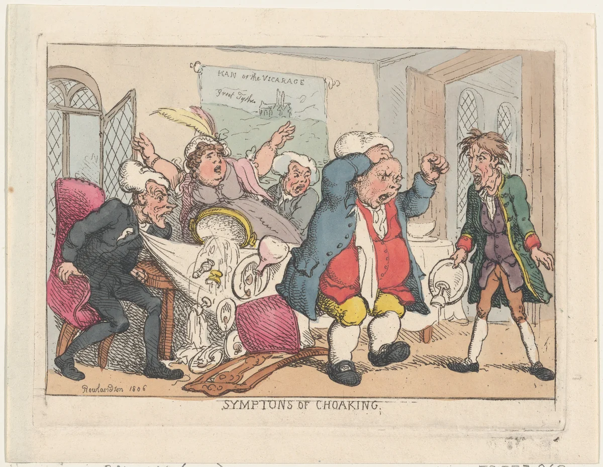 Symptoms of Choaking by Thomas Rowlandson, print, 1806-1808