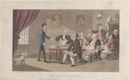 Quae Genus & Creditors by Thomas Rowlandson, print, 1821