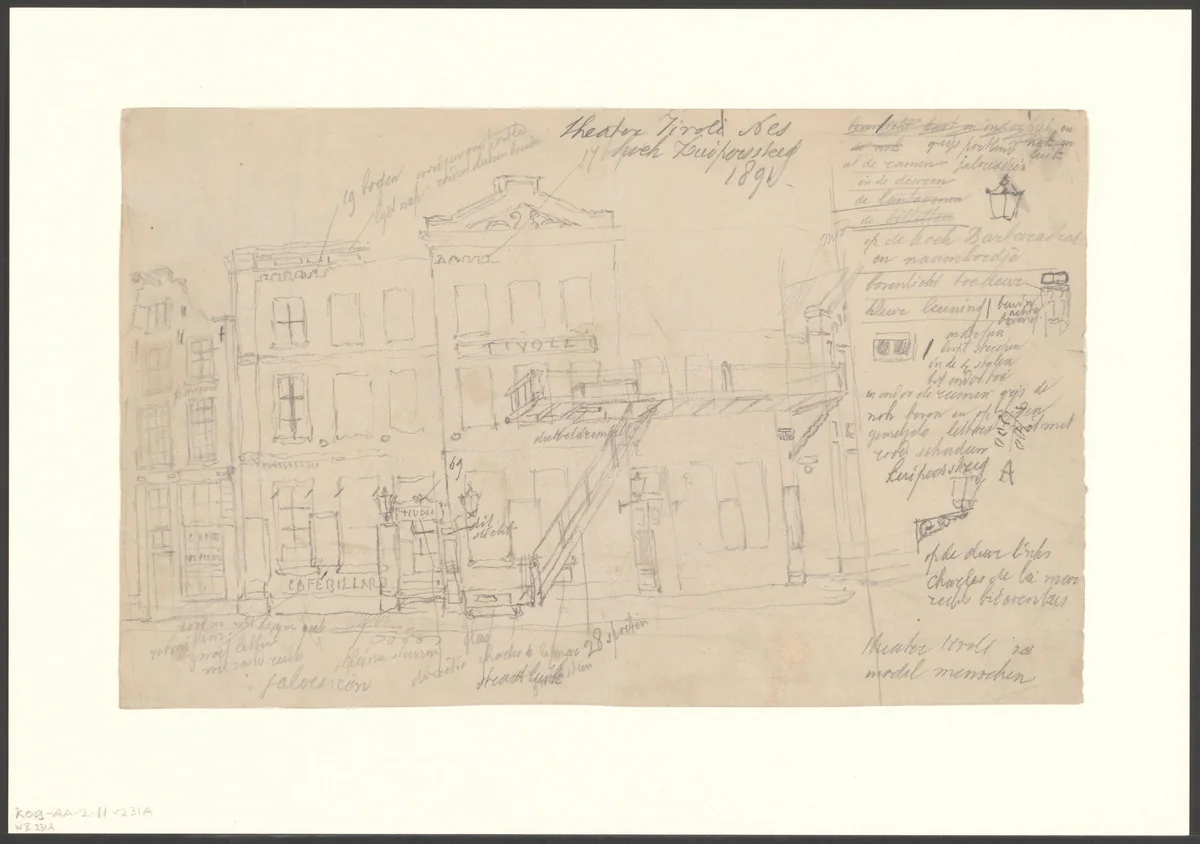 Exterieur van theater Tivoli by Johan Martinus Anthon Rieke, drawing, 1891