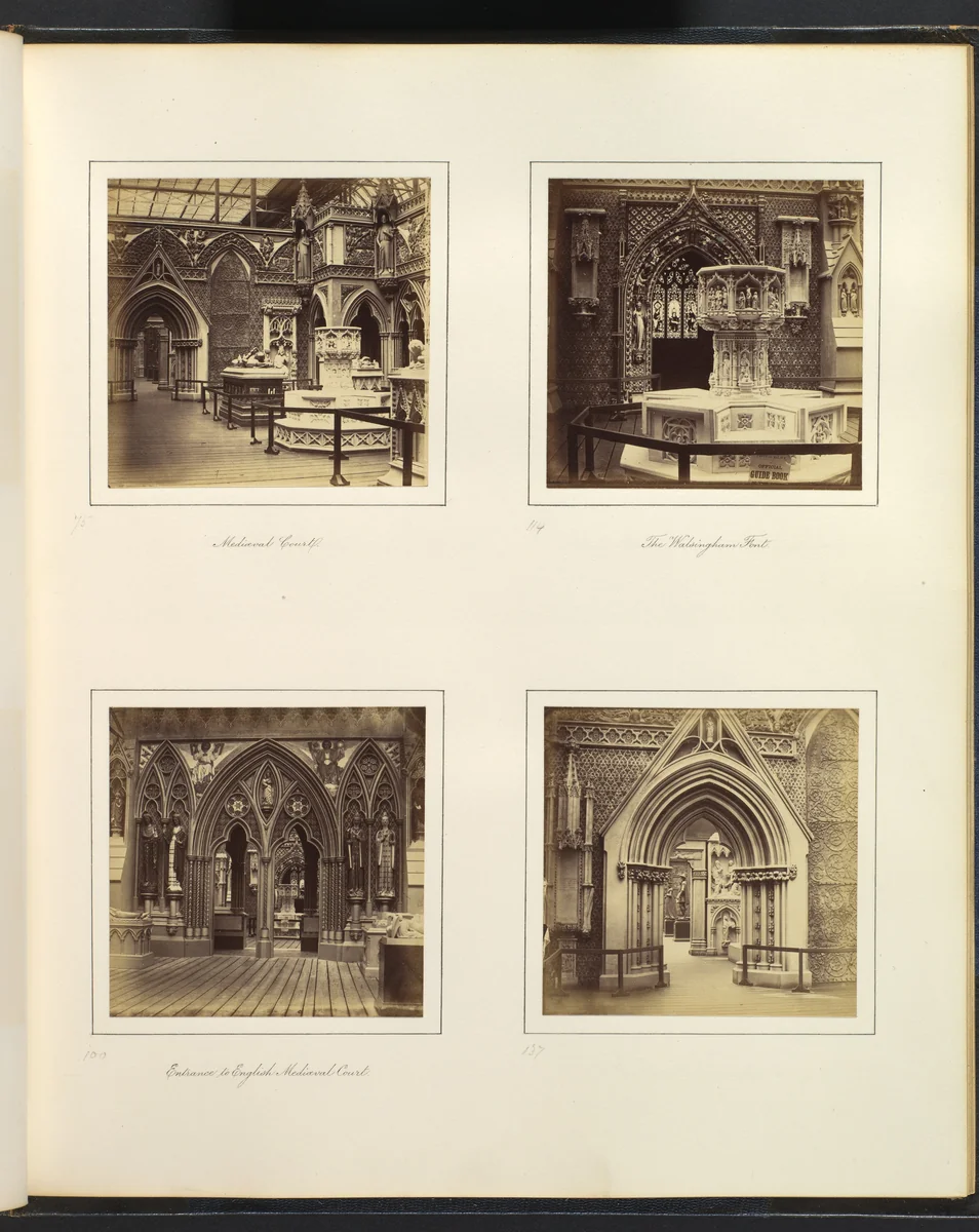 [Medieval Court; The Walsingham Font; Entrance to English Medieval Court] by Philip Henry Delamotte, photograph, 1857-1861