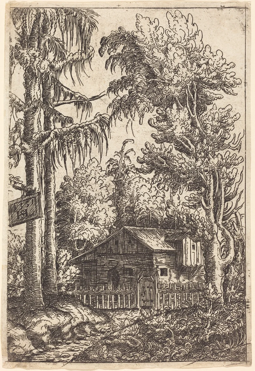 Landscape with View of a Farmer's Cottage by Hanns Lautensack, print, 1551