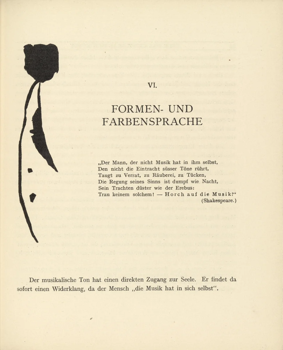 Vignette next to "The Language of Form and Color" ("Formen- und Farbensprache") (headpiece, page 43) from Über das Geistige in der Kunst (Concerning the Spiritual in Art) by Wassily Kandinsky, illustrated book, 1911