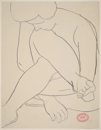 Untitled [seated nude embracing her crossed legs] by Richard Diebenkorn, drawing, 1955-1967
