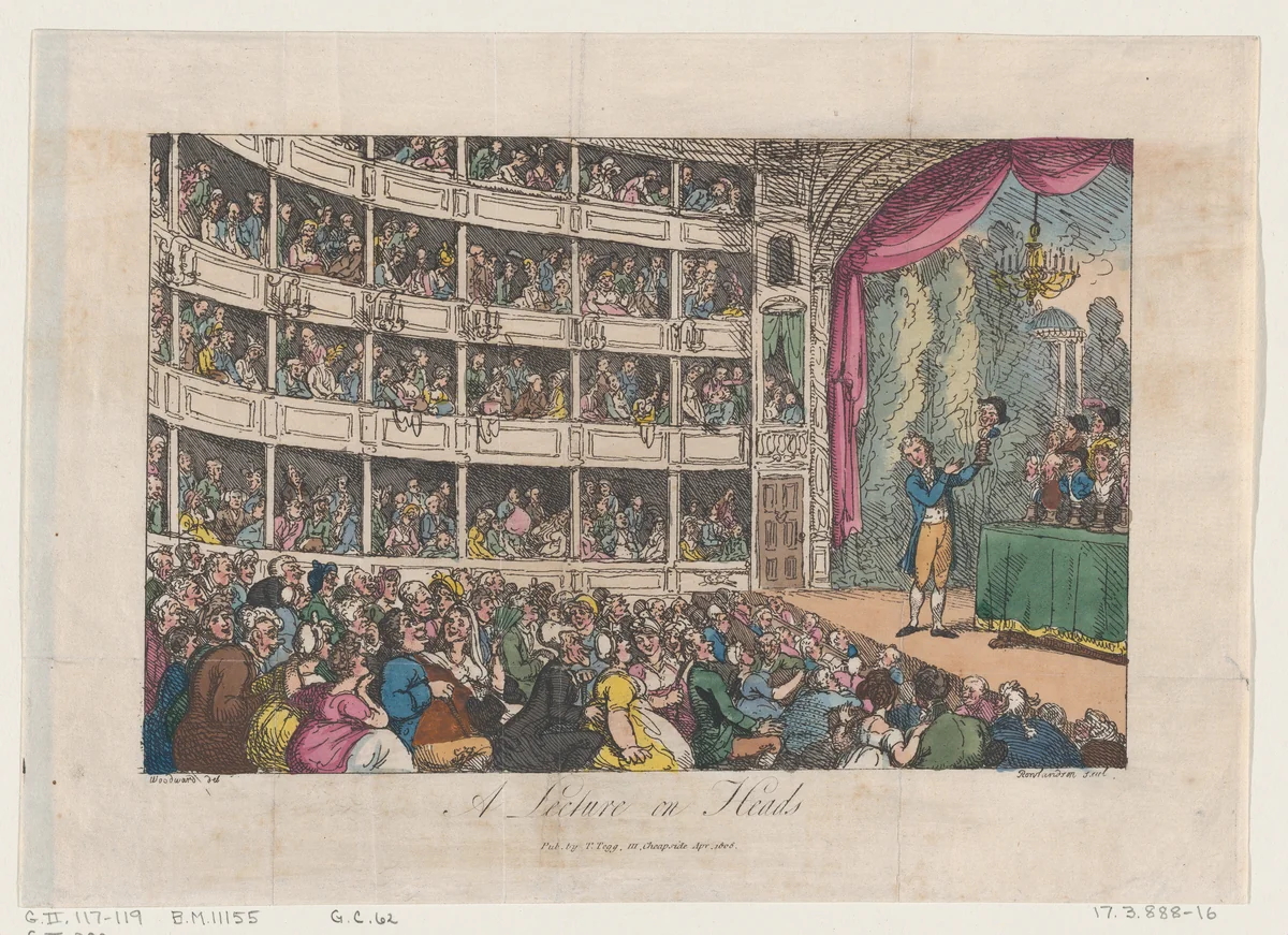 Frontispiece, from "A Lecture on Heads" by George Alexander Stevens by Thomas Rowlandson, print, 1808