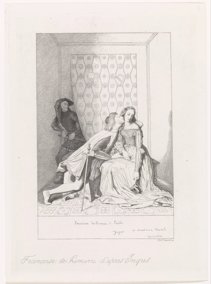 Paolo en Francesca by Edouard Taurel, print, 1885