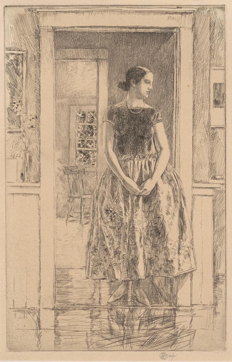 Girl in a Modern Gown by Childe Hassam, print, 1922