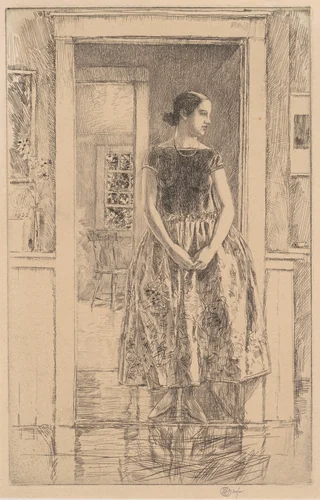 Girl in a Modern Gown by Childe Hassam, print, 1922