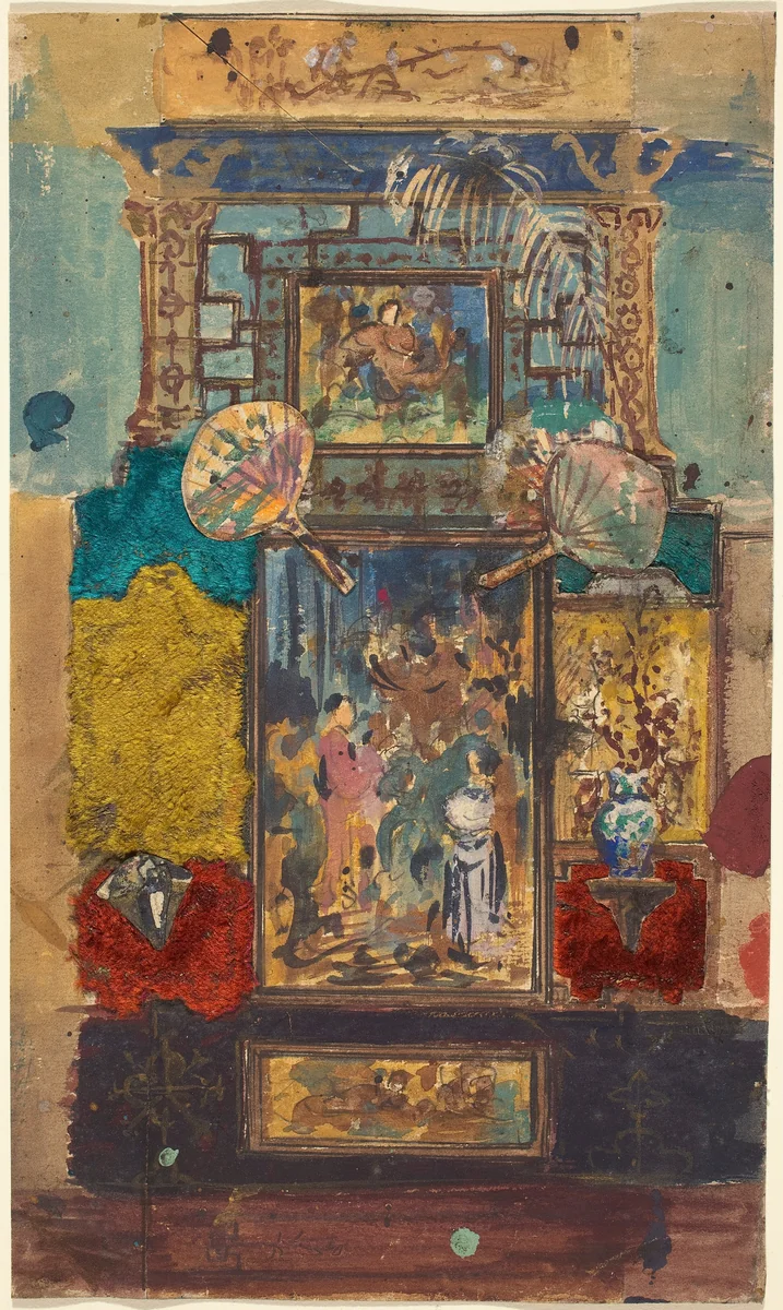 Stage Set Consisting Of Painted Panels, Fabrics, And Fans by Robert Caney, drawing, 1870-1890