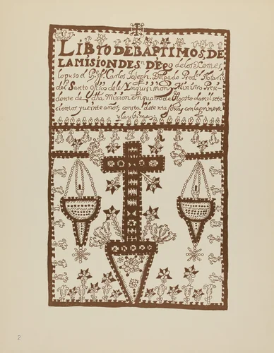 Plate 2: Jemez Book of Baptisms: From Portfolio "Spanish Colonial Designs of New Mexico" by American 20th Century, index of american design, 1935-1942