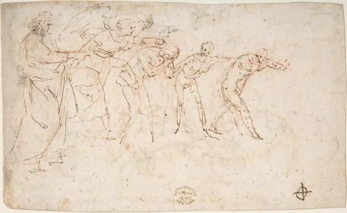 The Expulsion of Adam and Eve from Paradise (recto); Studies for the Same Composition (verso) by Francesco Allegrini, drawing, 1624-1663