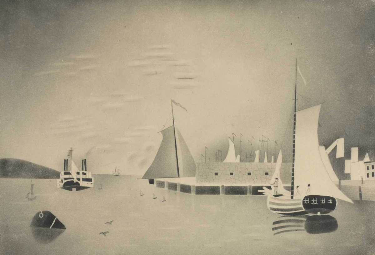 Harbor Scene by Mary Altha Nims, drawing, 1850-1869