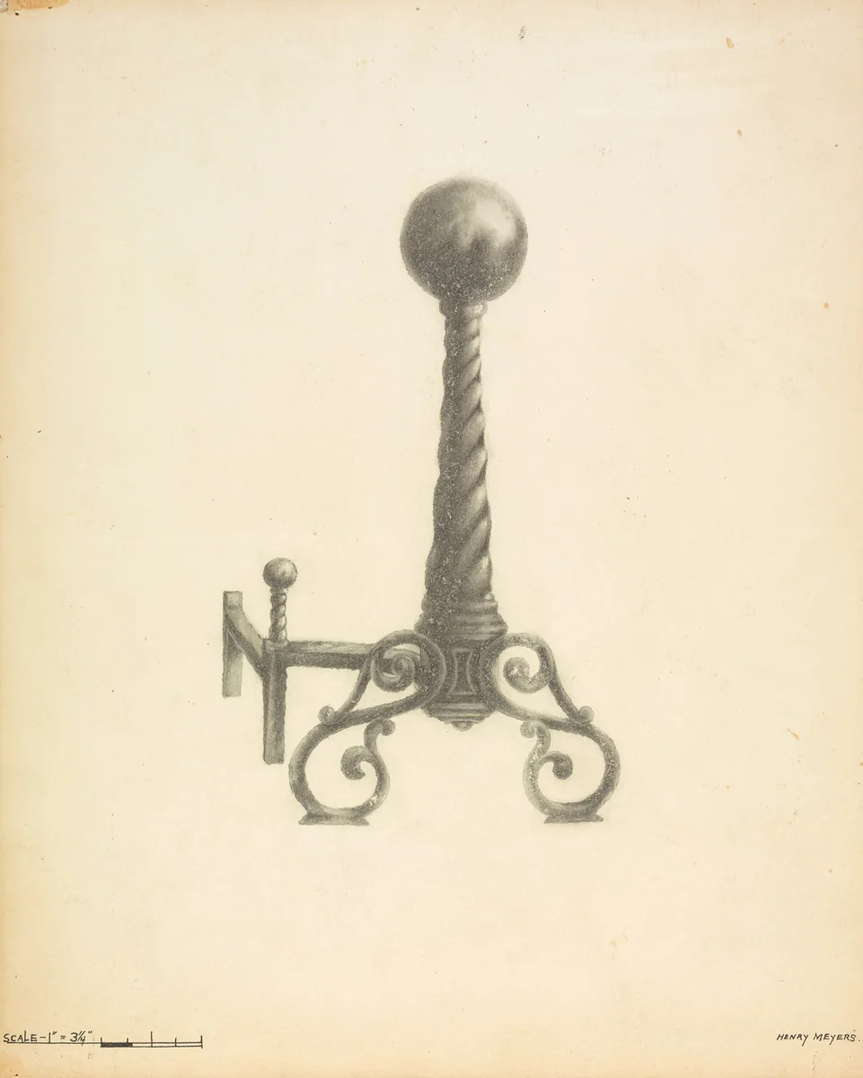 Andirons by Henry Meyers, index of american design, 1937