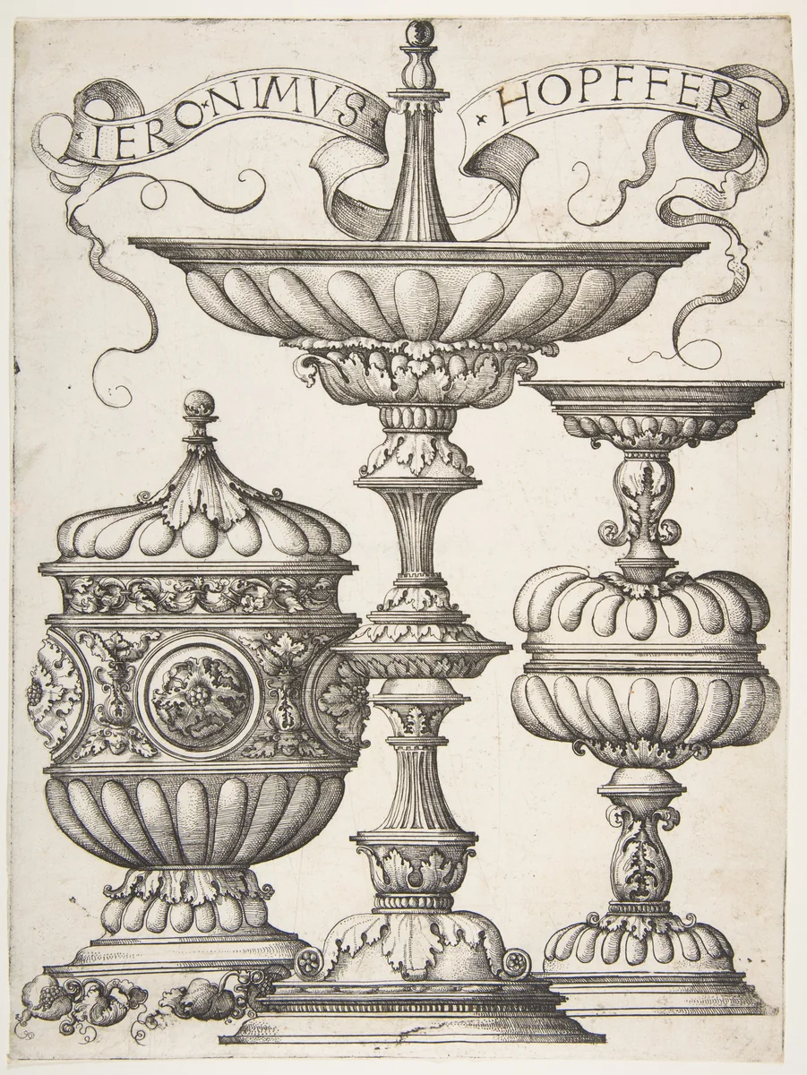 Three Vessels by Hieronymus Hopfer, print, 1505-1570